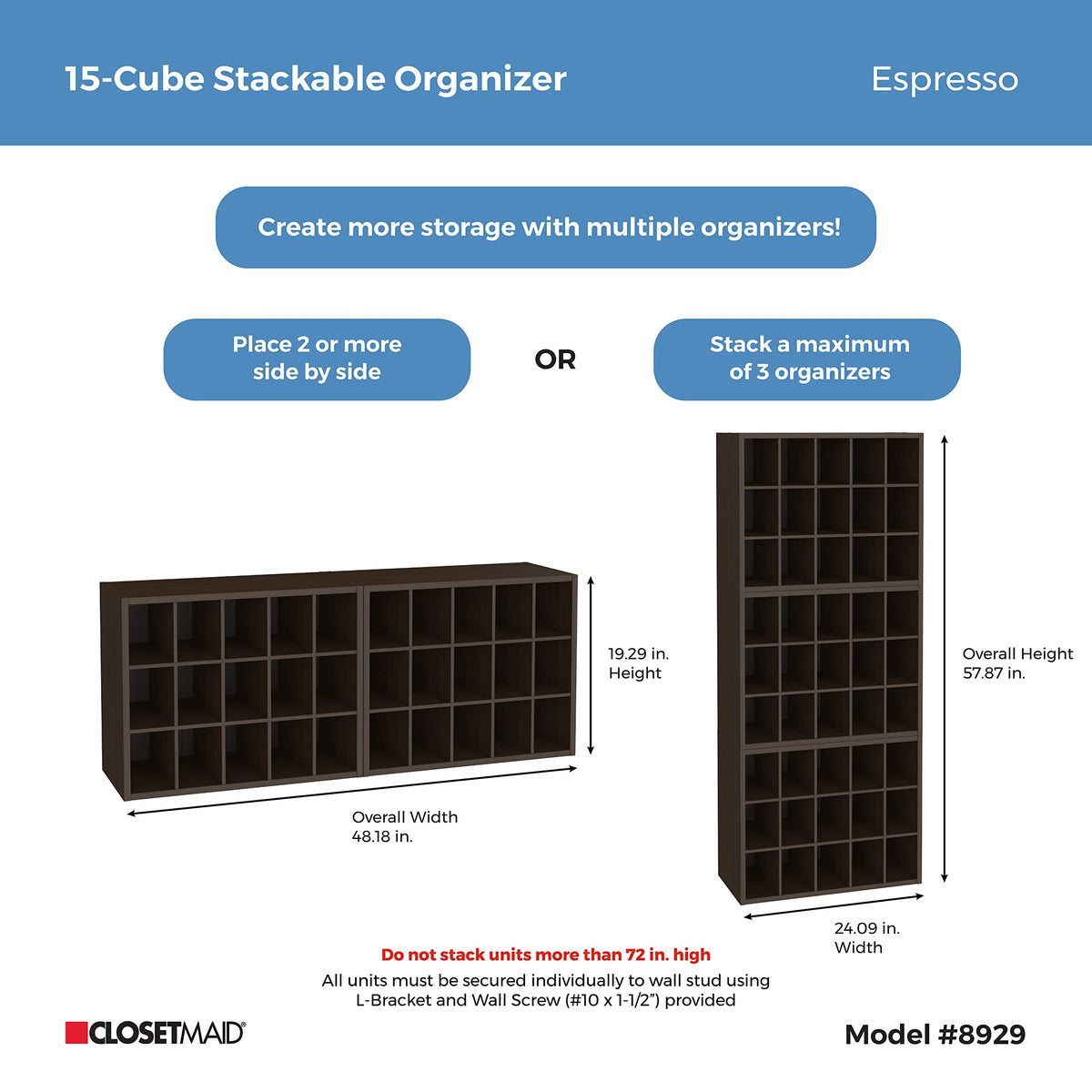 ClosetMaid sleek espresso finish complements modern entryways.