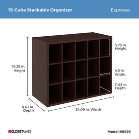 ClosetMaid stackable wall setup in closet for customizable display.