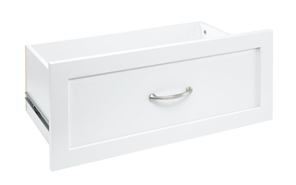 ClosetMaid SuiteSymphony drawer front highlights shaker style for organized closet spaces.