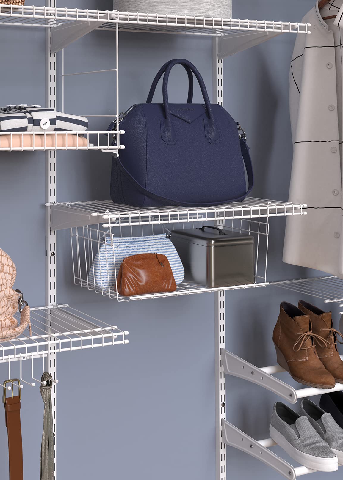 ClosetMaid durable white finish blends with any decor.