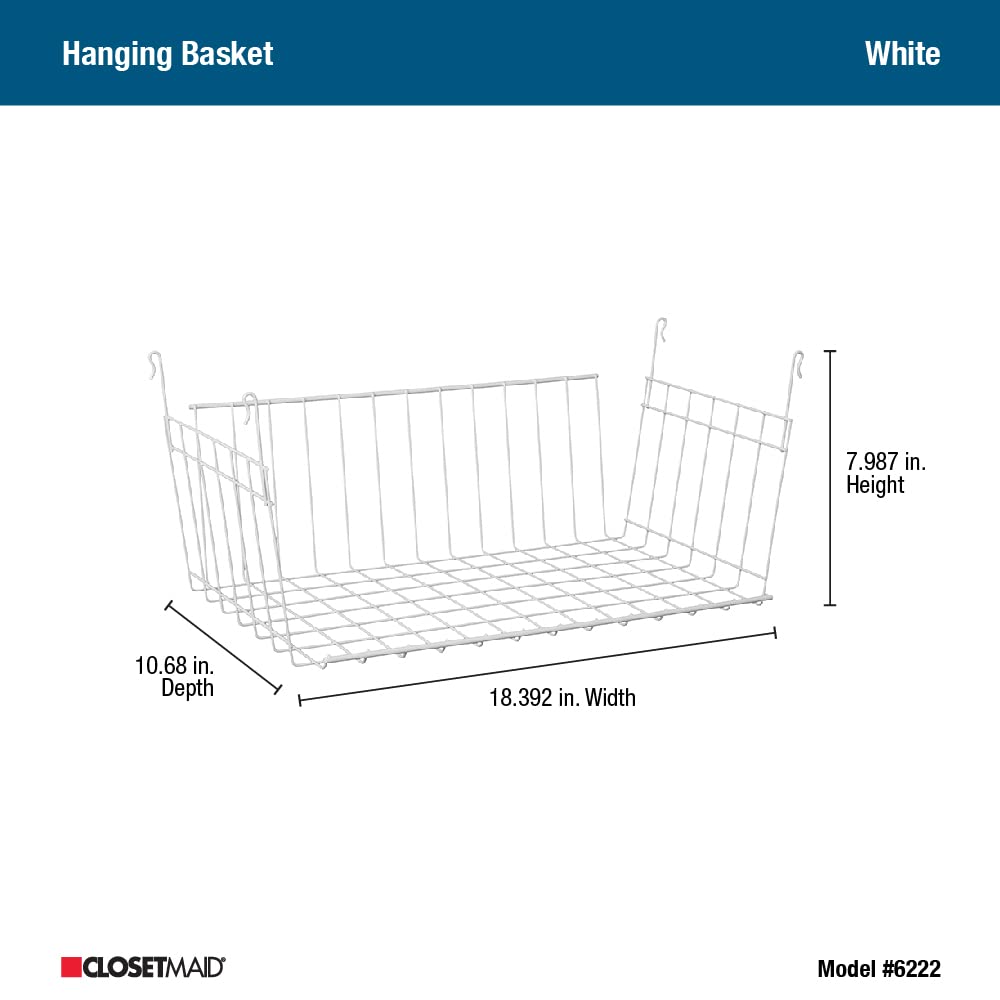 ClosetMaid wire hanging basket in laundry room for towels and supplies.