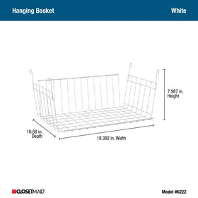 ClosetMaid wire hanging basket in laundry room for towels and supplies.