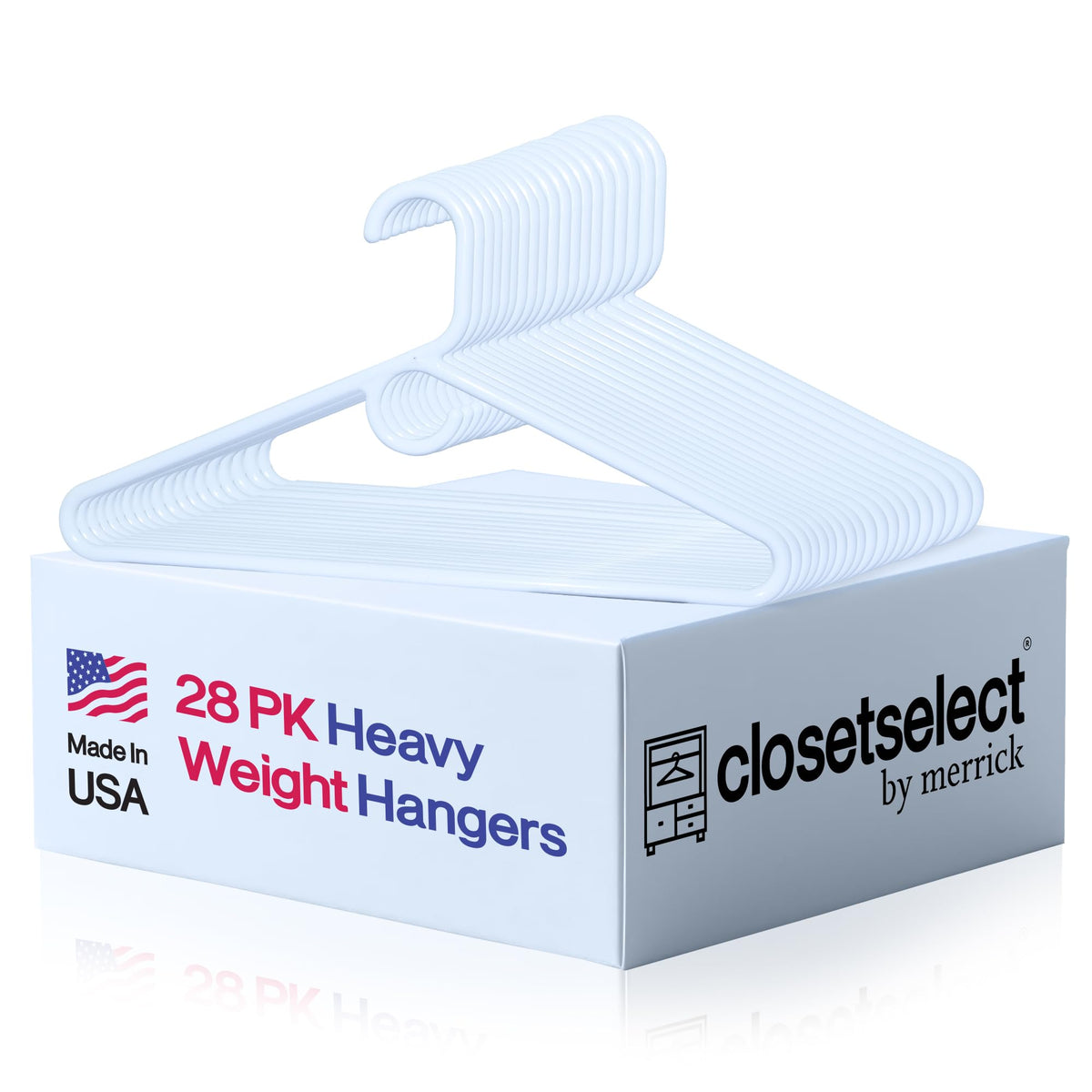ClosetSelect heavy-duty hangers securely support bulky coats.