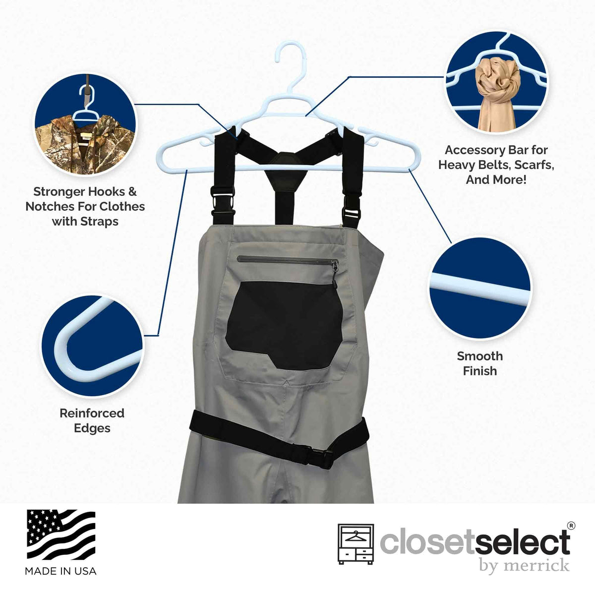 ClosetSelect Merrick notched accessory bar for belts and scarves.