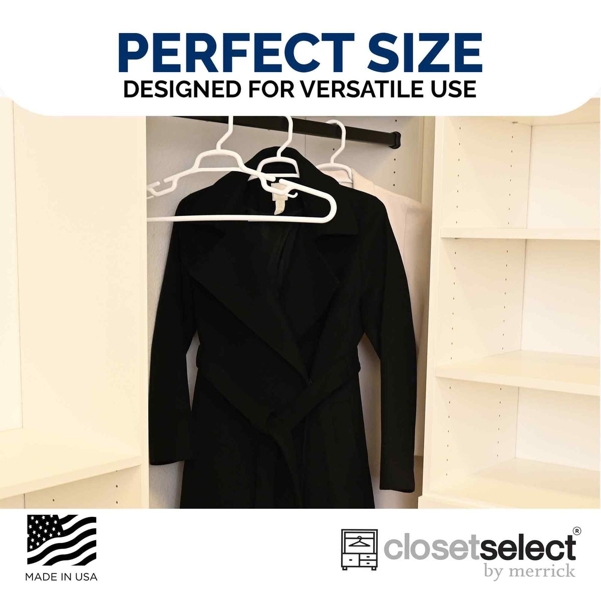ClosetSelect Merrick smooth-design hanger prevents snags on fabrics.