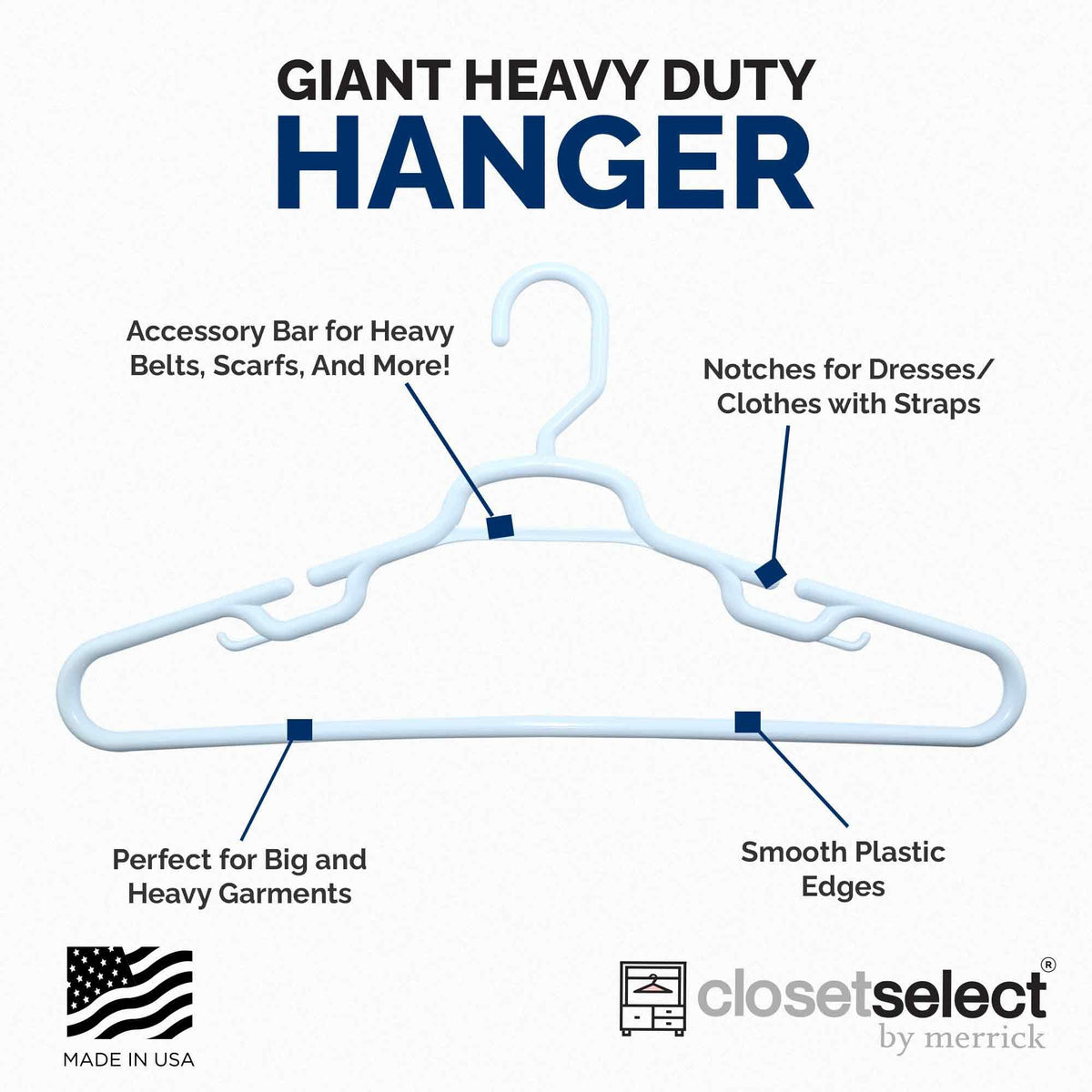 ClosetSelect Merrick wide-frame XL hanger maximizes closet space.