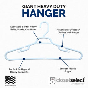 ClosetSelect Merrick wide-frame XL hanger maximizes closet space.