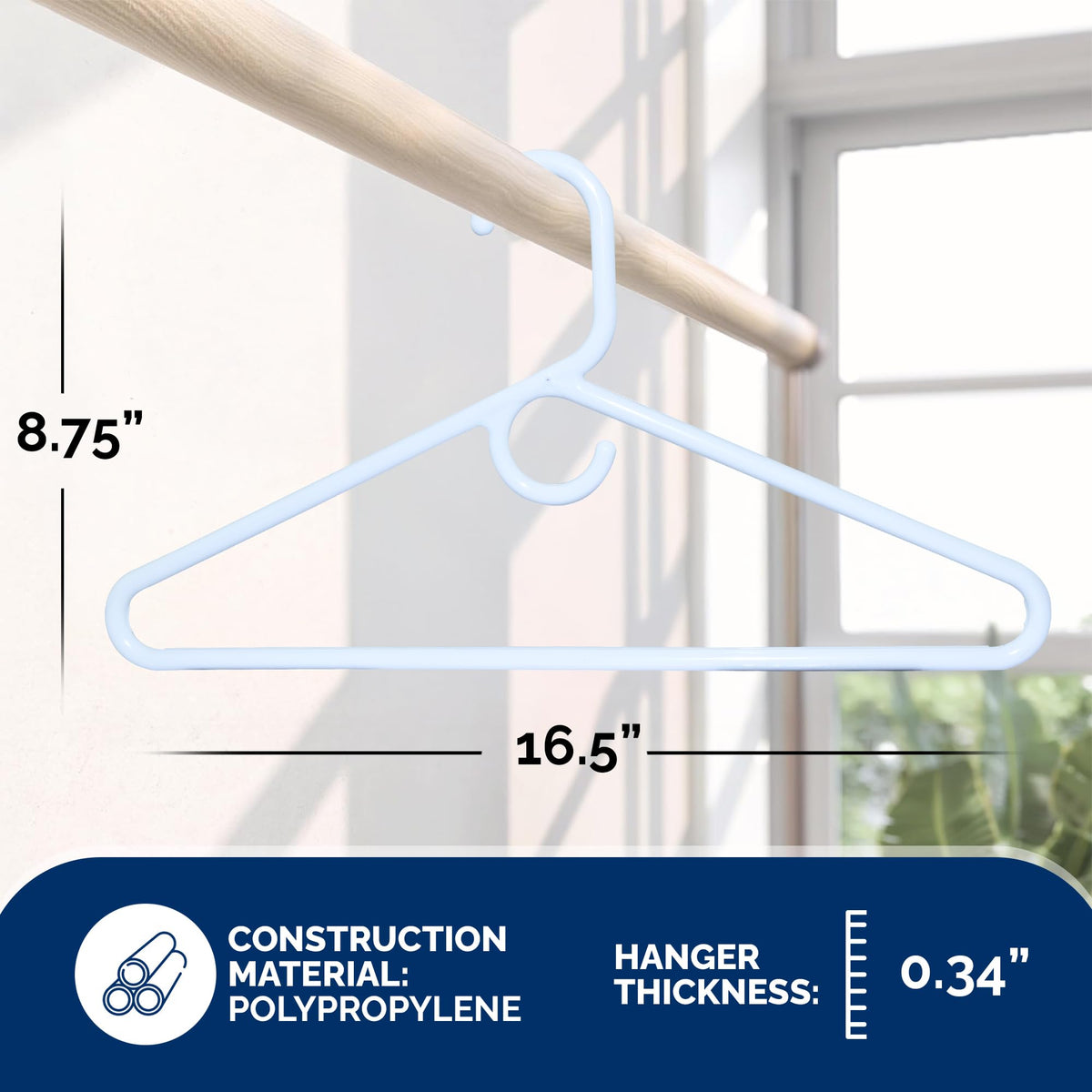 ClosetSelect USA-made plastic hangers deliver sturdy, long-lasting support.