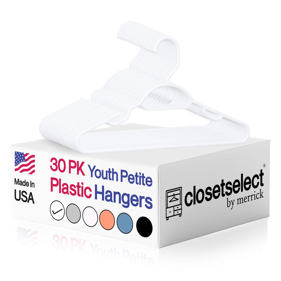ClosetSelect youth hangers, 13-inch size, keeps kids' shirts neatly hung and organized.