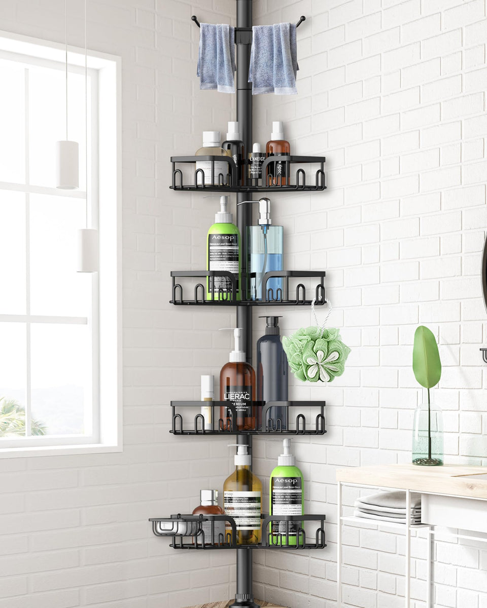 Clothink corner shower caddy 4-tier steel shelf for organized bathroom storage.