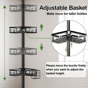 Clothink Corner Shower Caddy height adjustment fits standard ceilings.