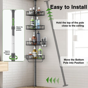 Clothink Corner Shower Caddy hooks provide quick hanging for tools.