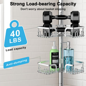 Clothink four-basket shower organizer provides ample space for shampoos, soaps, and tools.