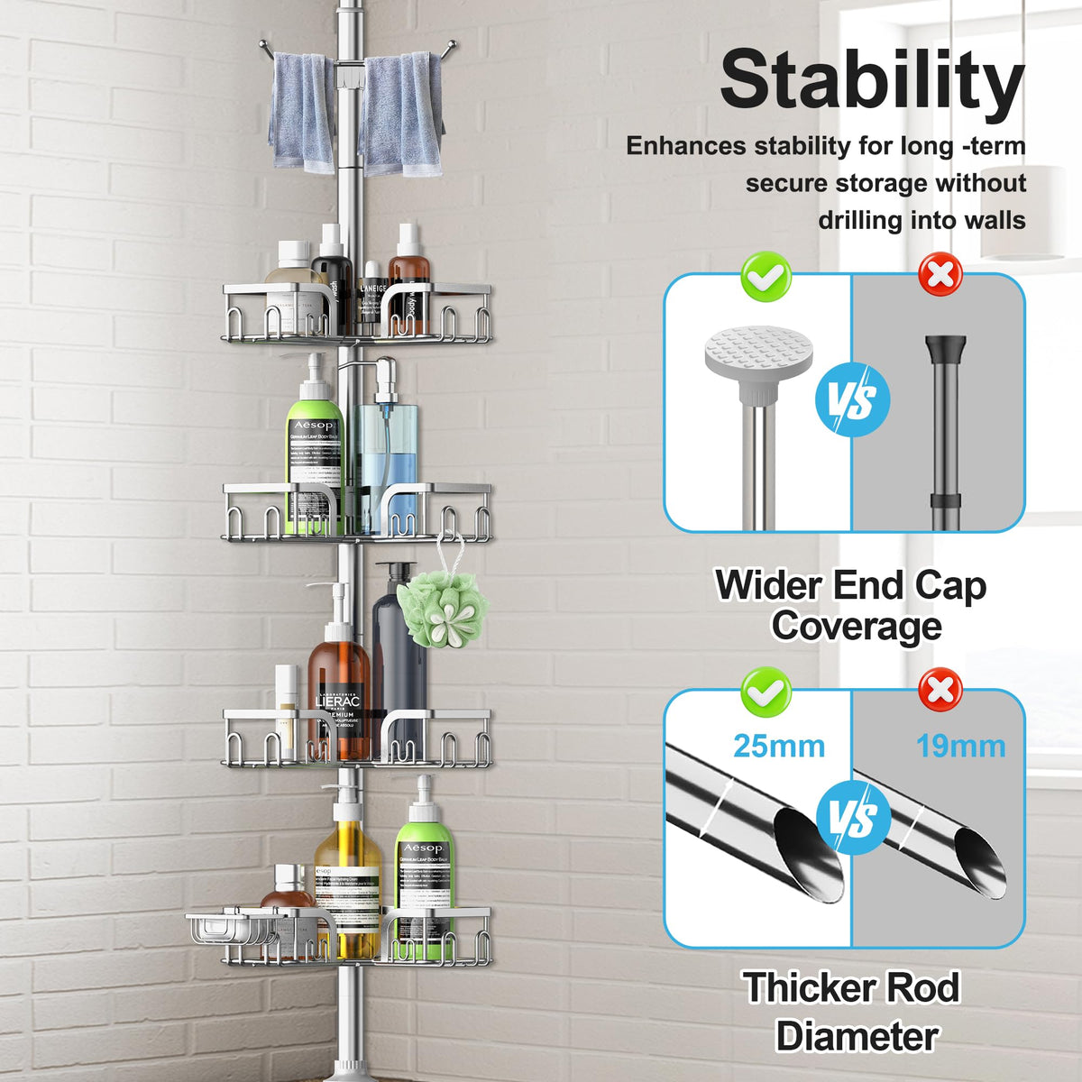 Clothink soap dish and towel bar keep essentials within easy reach.