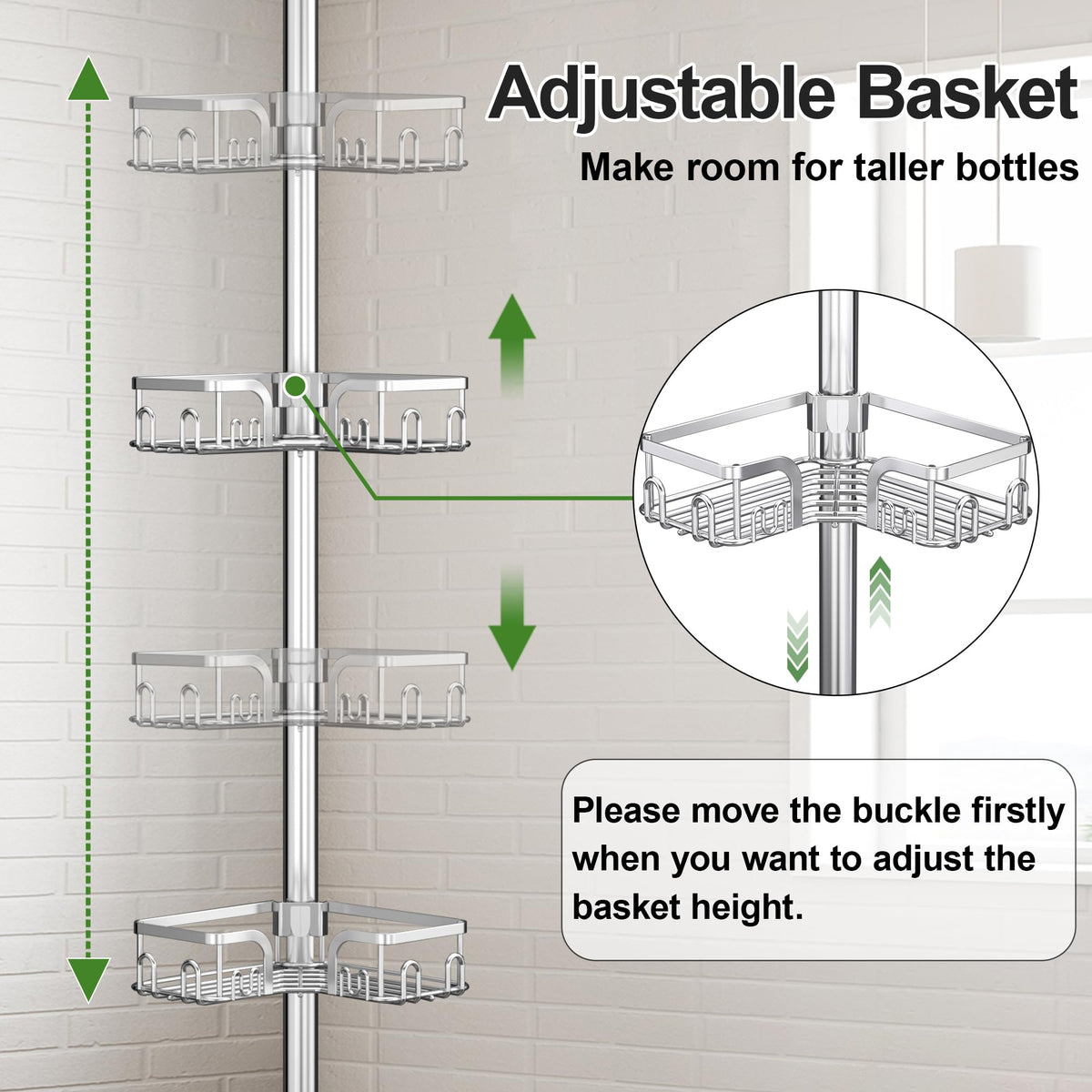 Clothink tension pole adjustable height fits standard ceilings from 39 to 113 inches.