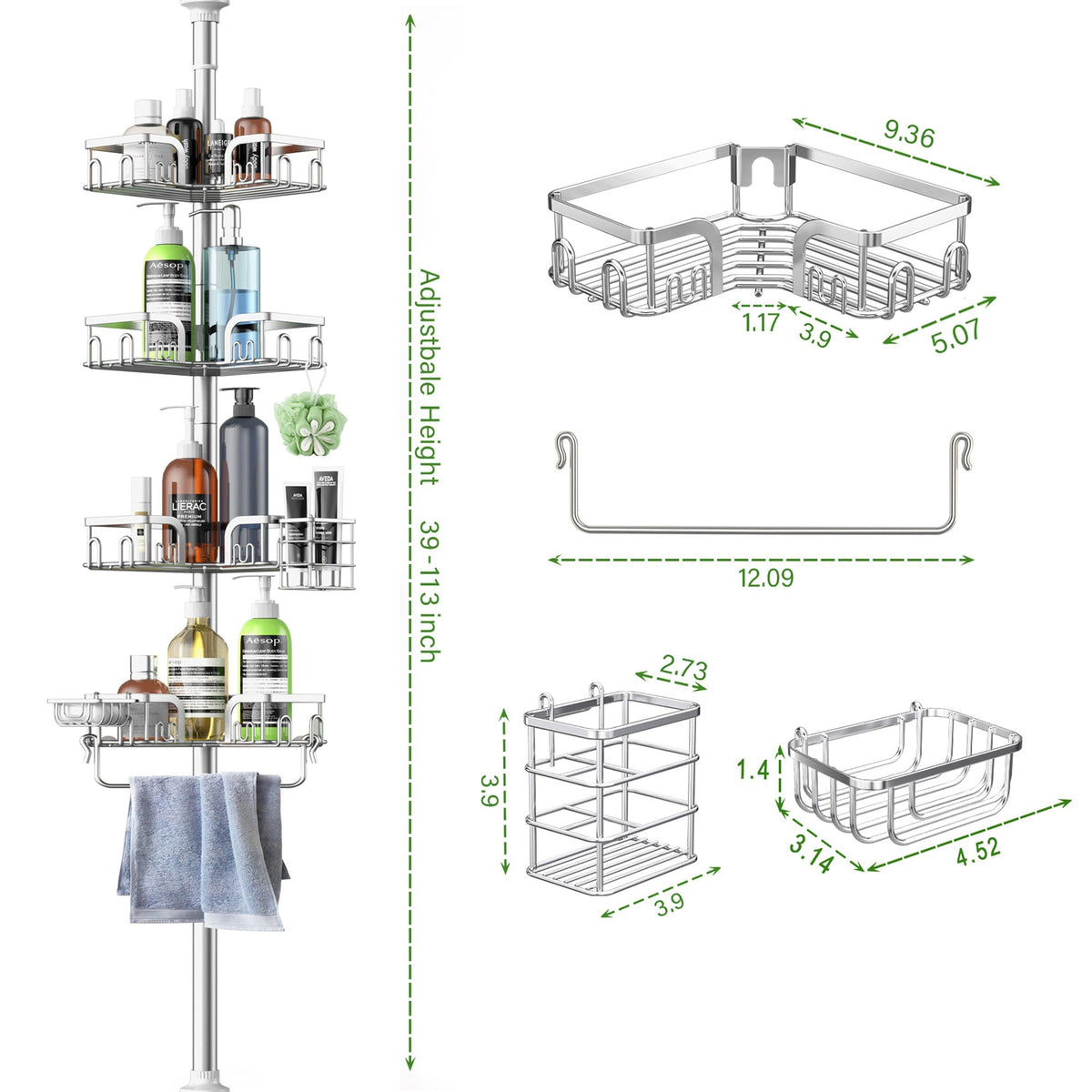 Clothink hooks and shelves organize razors, loofahs, and brushes in the shower.