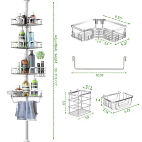 Clothink hooks and shelves organize razors, loofahs, and brushes in the shower.