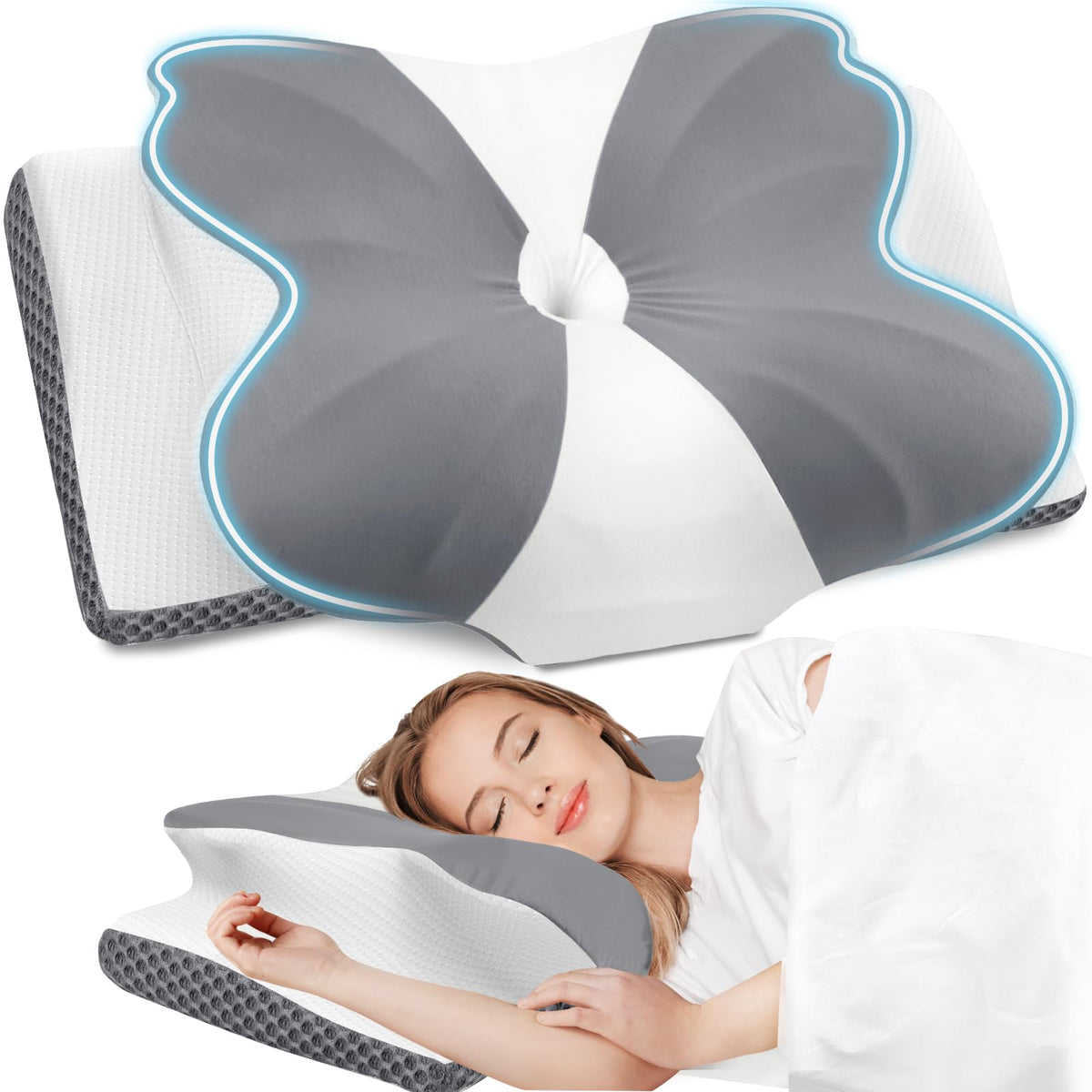 CloudBliss cervical neck pillow with ergonomic design for proper sleep alignment.
