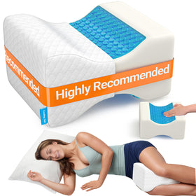 CloudBliss knee pillow with cooling gel layer for cooler side-sleeping comfort.