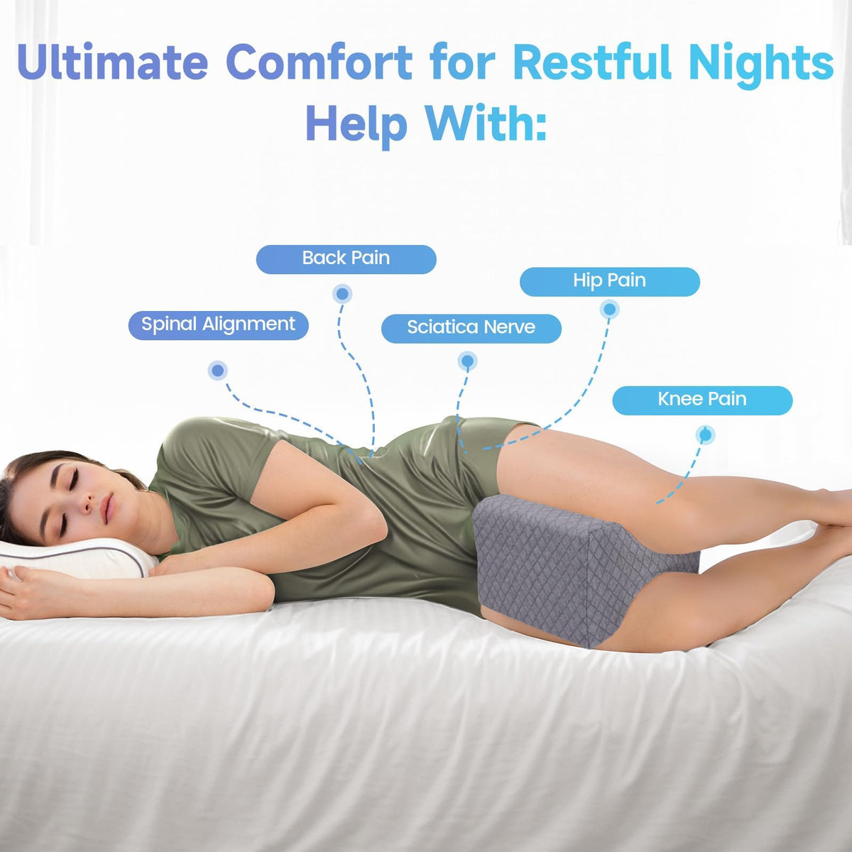 CloudBliss knee pillow removable cover for easy washing and refreshing.