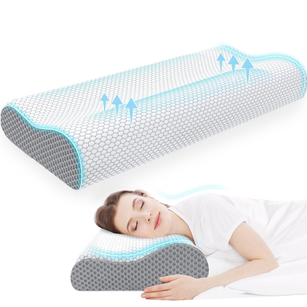 CloudBliss memory foam pillow closeup shows slow rebound comfort for neck support