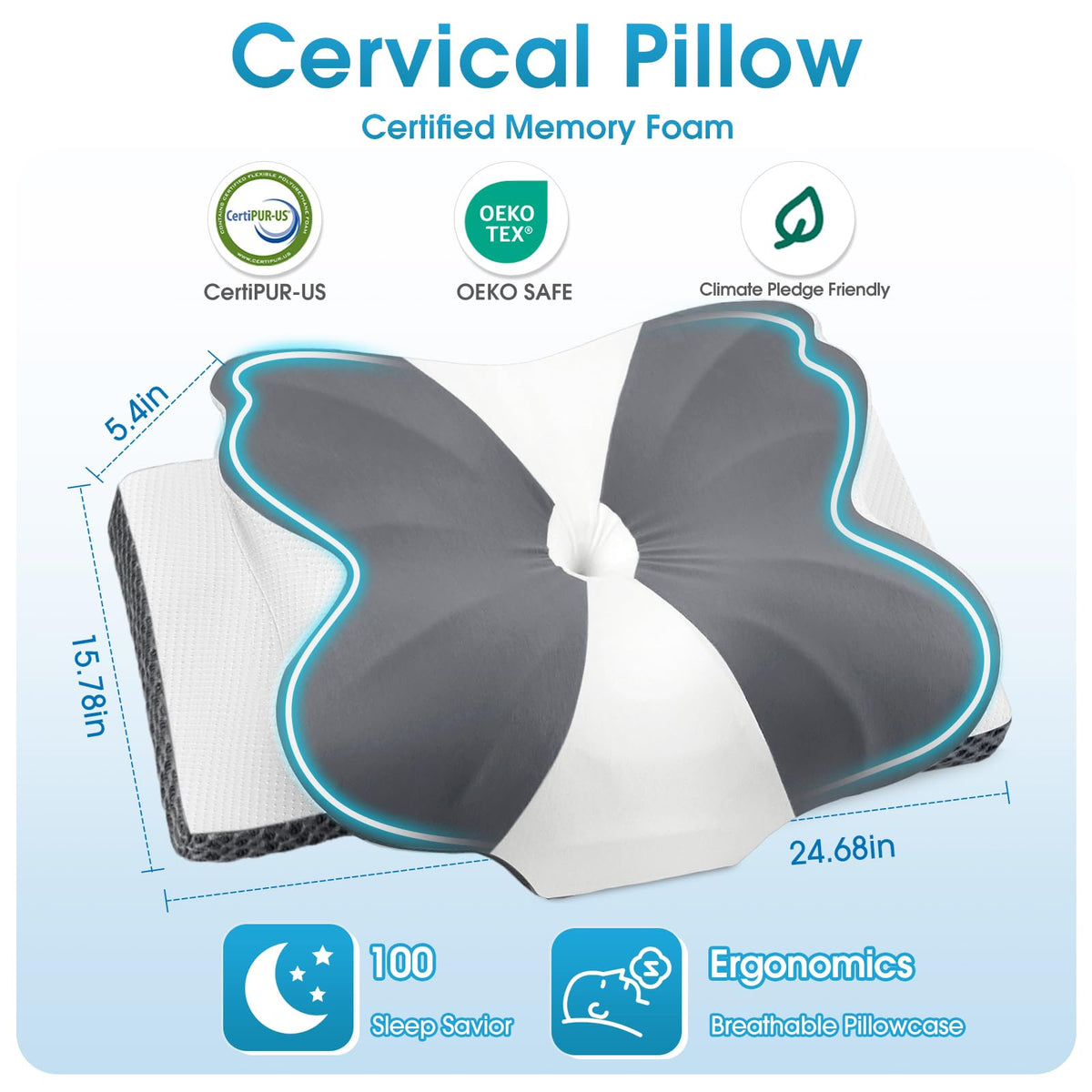 CloudBliss memory foam pillow balances firmness and softness for comfort.