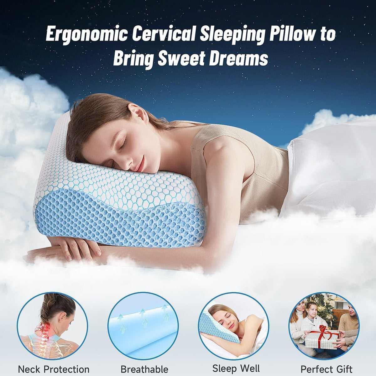 CloudBliss ergonomic cervical contour supports neck and shoulders