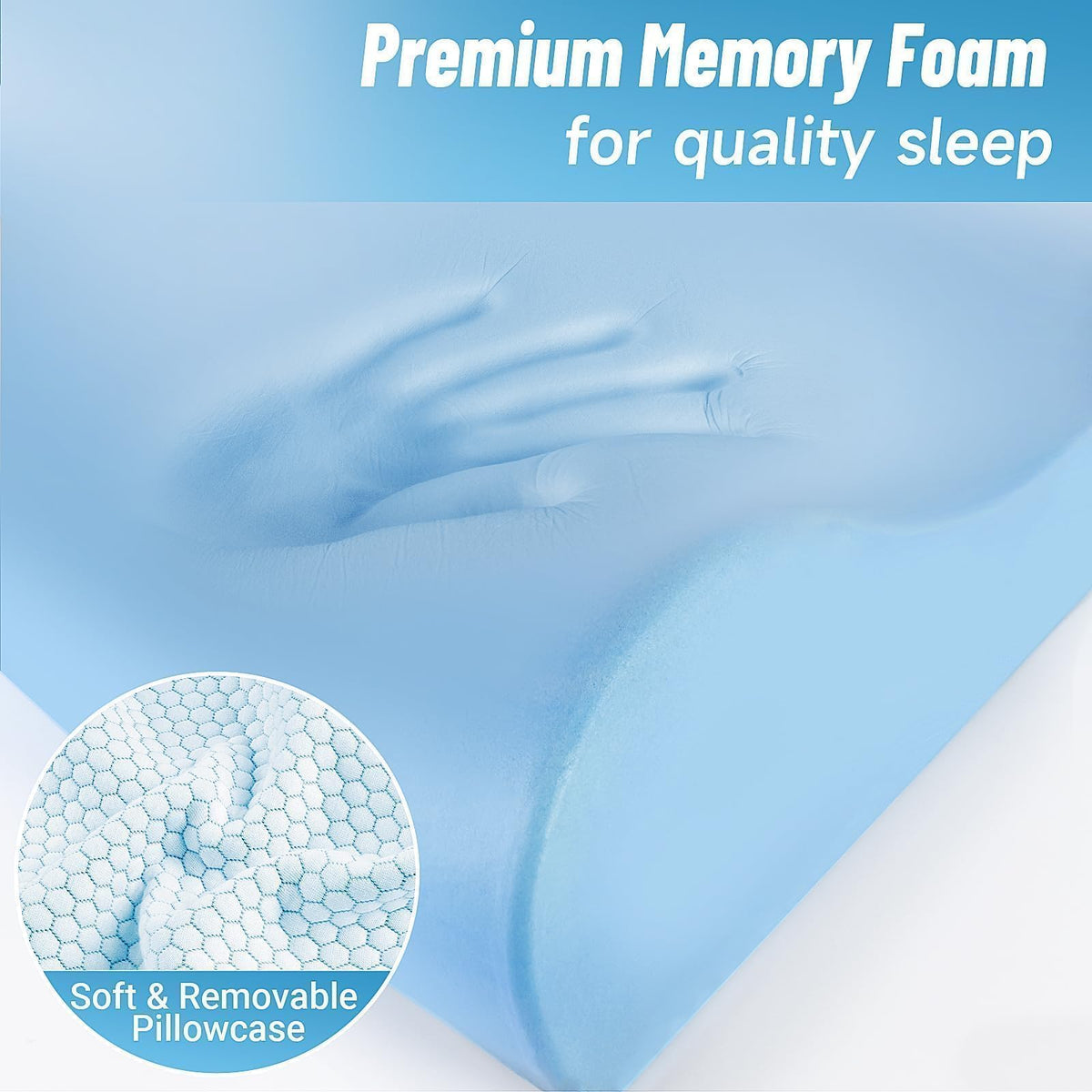 CloudBliss pure cotton pillowcase on blue pillow for skin comfort