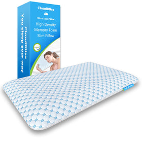 CloudBliss Thin Pillow 2.75 cover closeup, breathable fabric for cooler sleep.