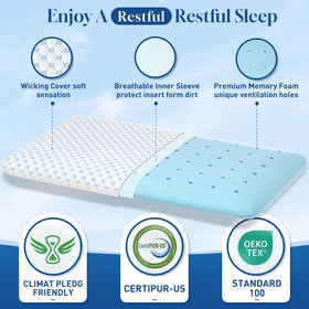 CloudBliss Thin Pillow 2.75 memory foam core with even pressure distribution.
