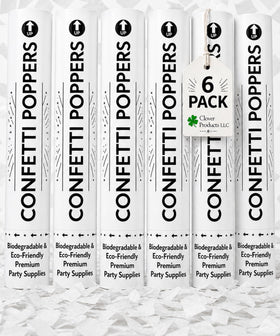 Clover 12-inch confetti cannon burst up to 25 feet for elegant celebrations.
