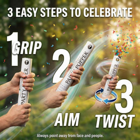 Clover 12-inch confetti cannon suitable for indoor and outdoor use at events.