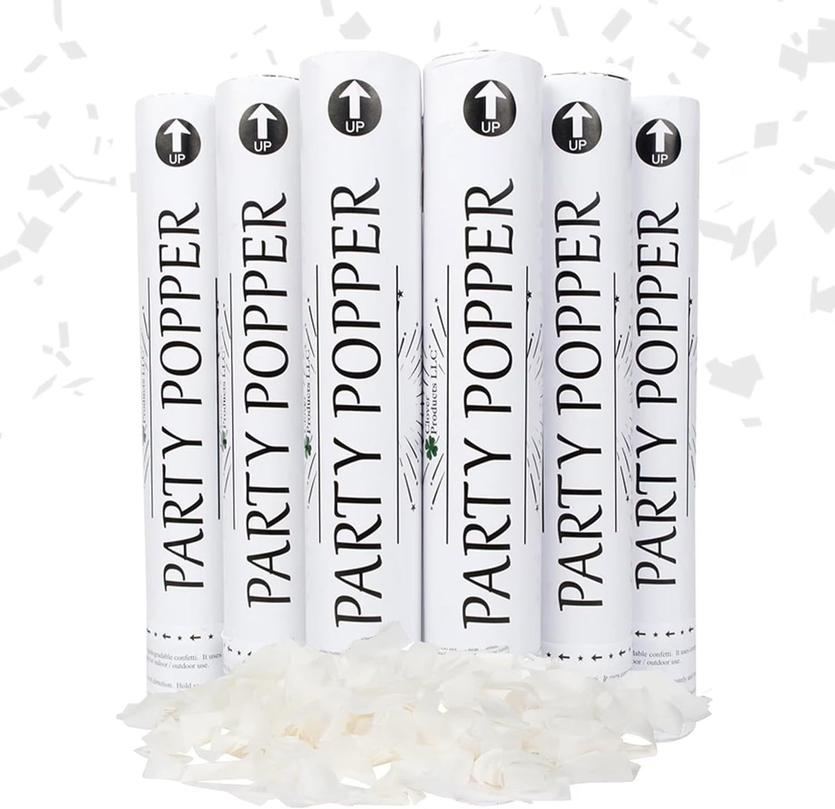 Clover 12-inch confetti cannon 6-pack ready for larger celebrations.