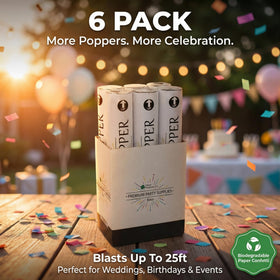 Clover 12-inch confetti cannon adds sparkle to weddings and birthdays.
