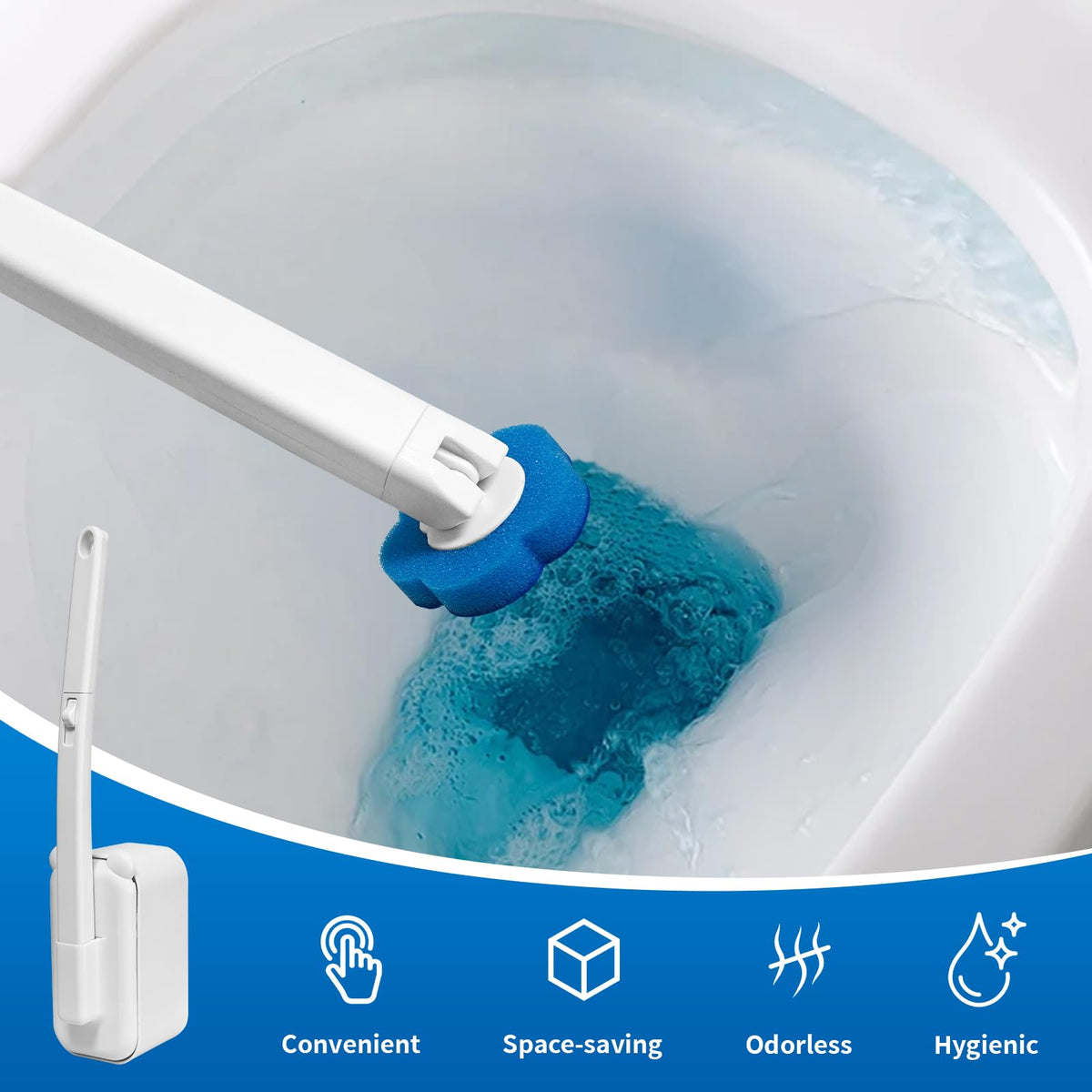 Clowand 360-degree cleaning reach illustrated for hard to reach corners.