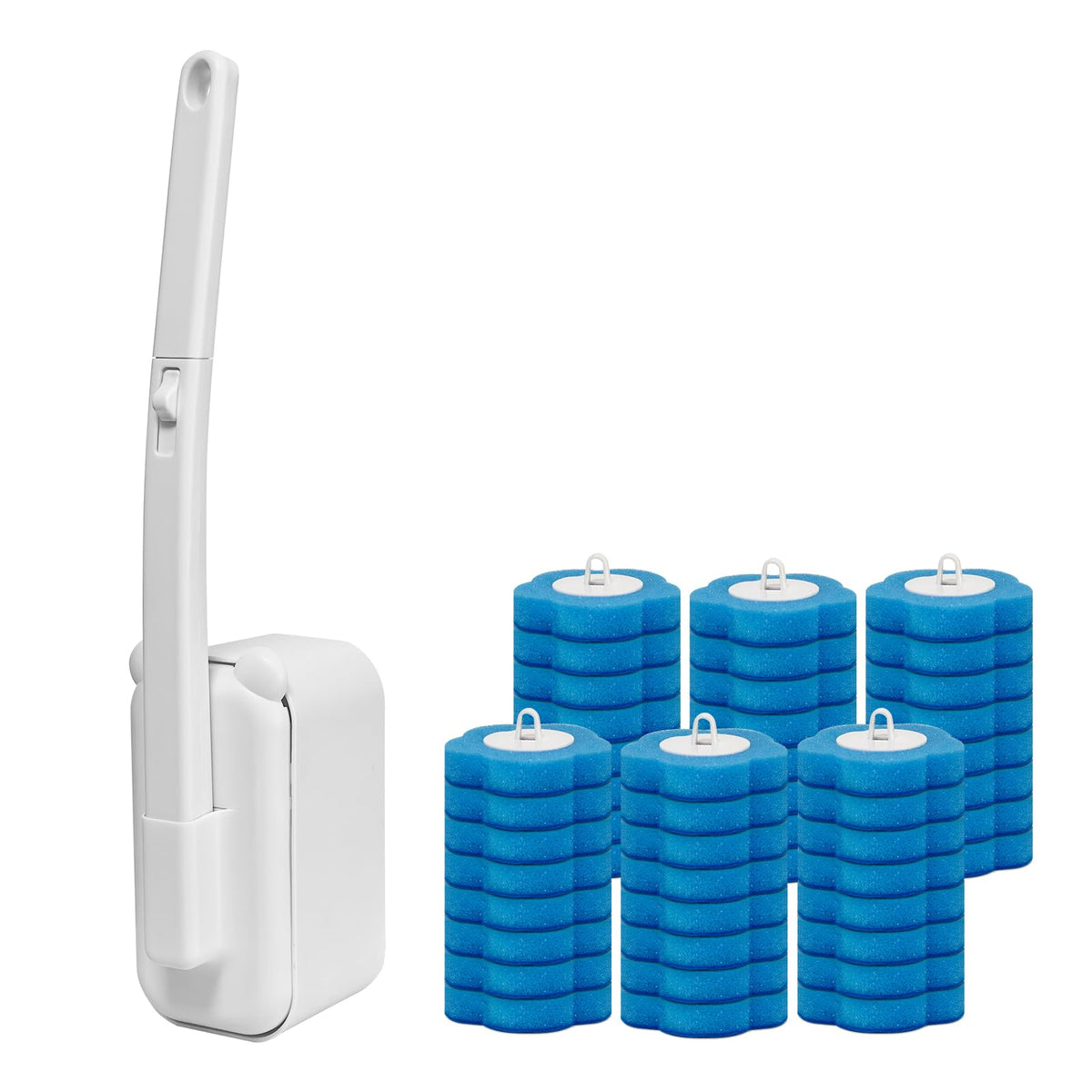 Clowand disposable toilet brush with 48 refills ready for quick cleanups.