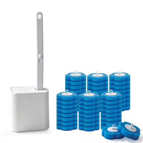 Clowand disposable toilet brush with 48 refills in use for hygienic cleaning