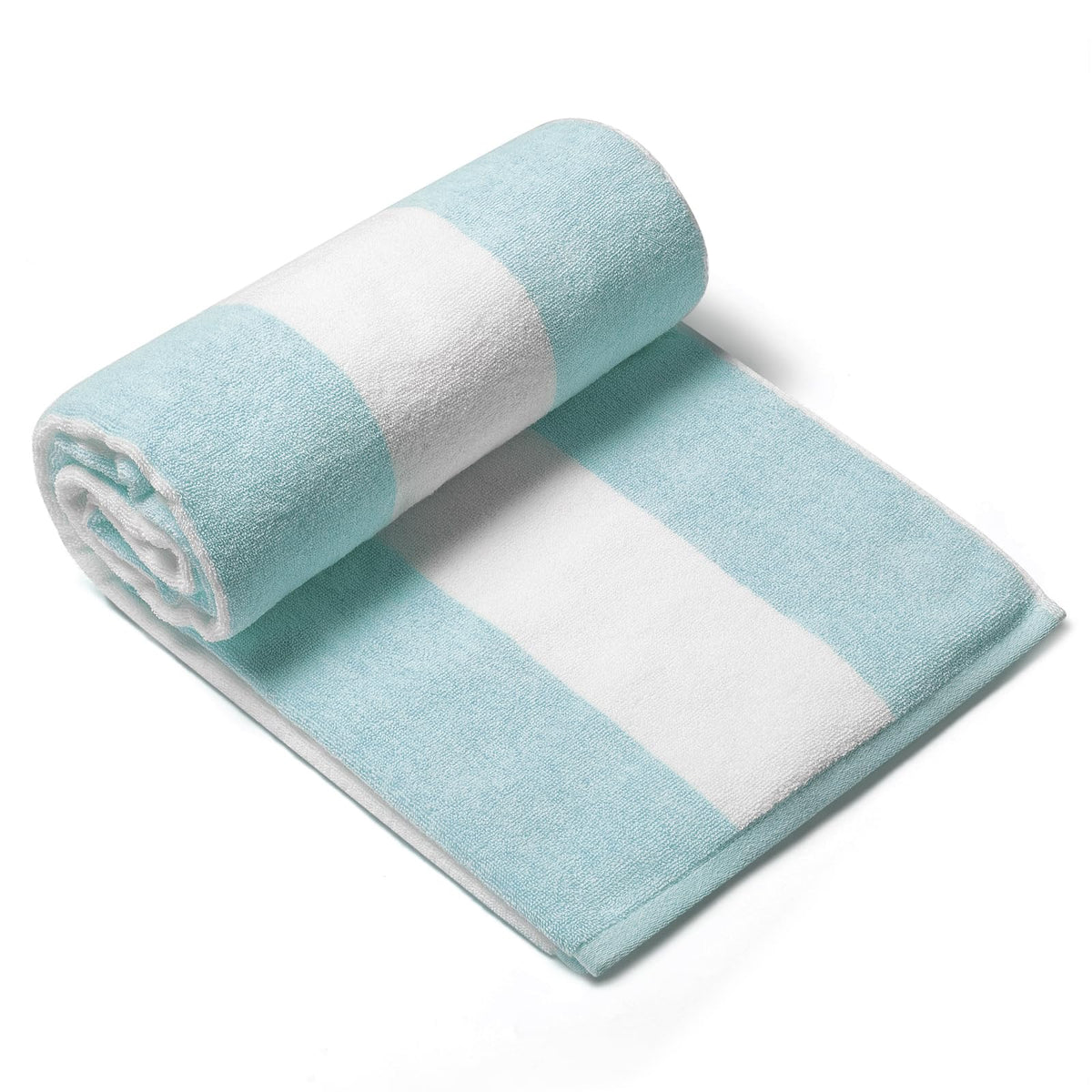 CLOWOOD plush oversized aqua-stripe towel laid flat for poolside lounging.
