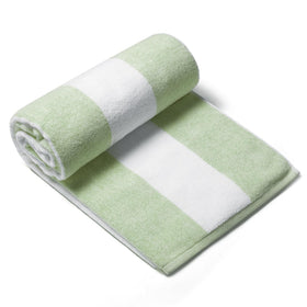 Clowood plush oversized beach towel in grass green stripe, soft and highly absorbent.