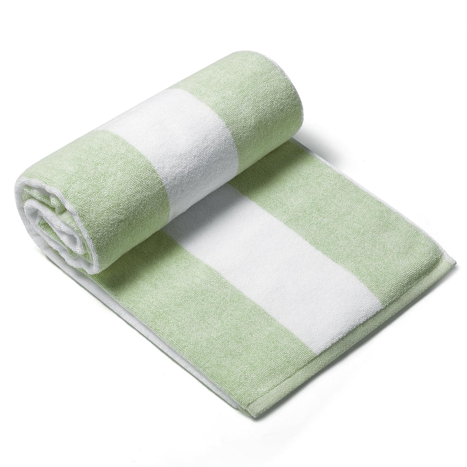 Clowood plush oversized beach towel in grass green stripe, soft and highly absorbent.
