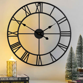 CLXEAST Silent 24-inch wall clock in black matte enhances modern farmhouse interiors.