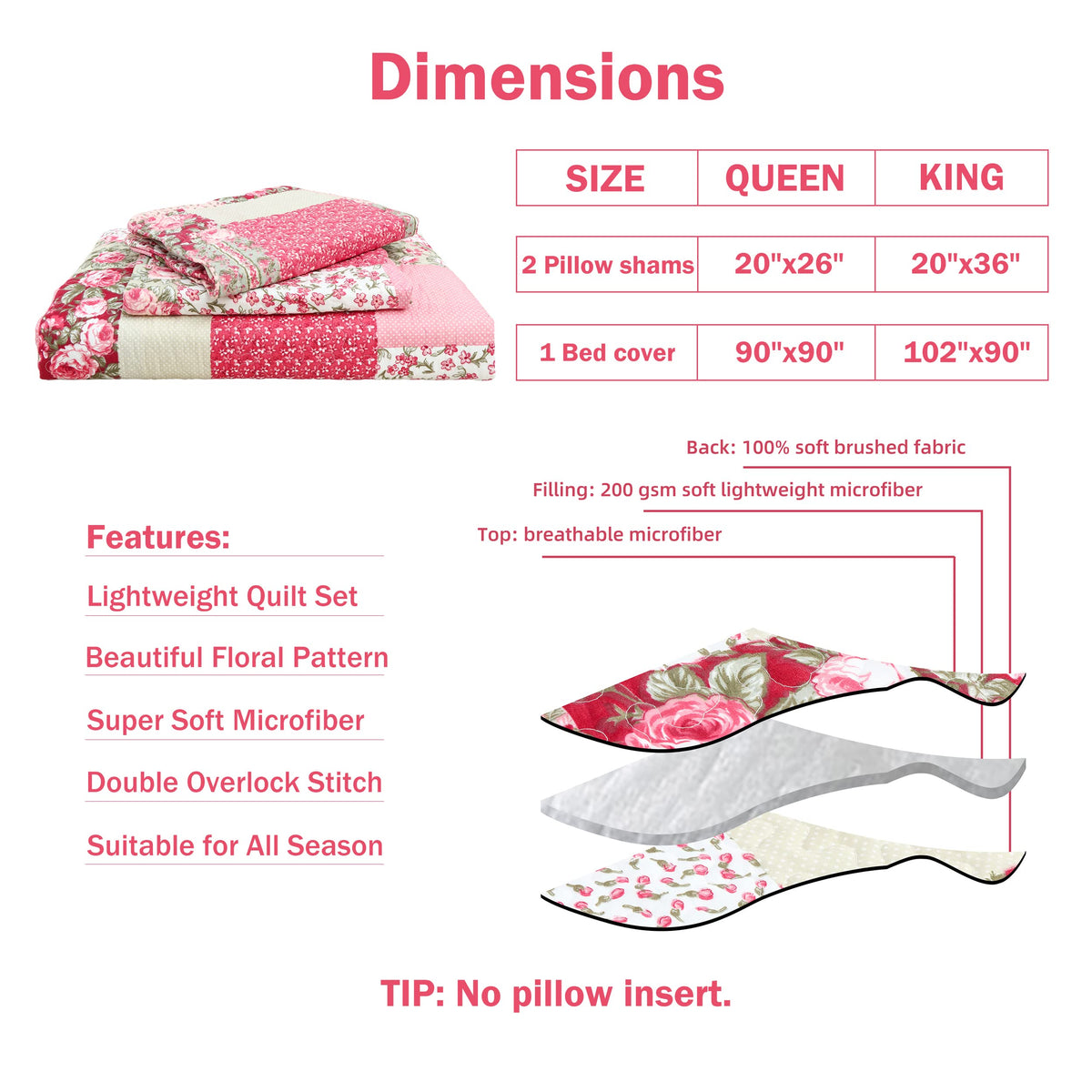 CMFshape pillow shams with rose accents complete the look
