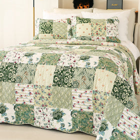 Cmfshape summer floral queen quilted bedspread front view, soft and breathable comfort.