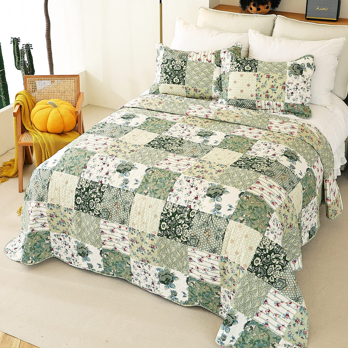 Cmfshape pillowcases included with floral quilt set for coordinated look.