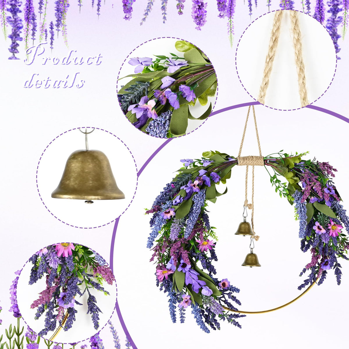 CMINAUS Artificial Hoop Wreath features green leaves and pine needles for versatile decor.