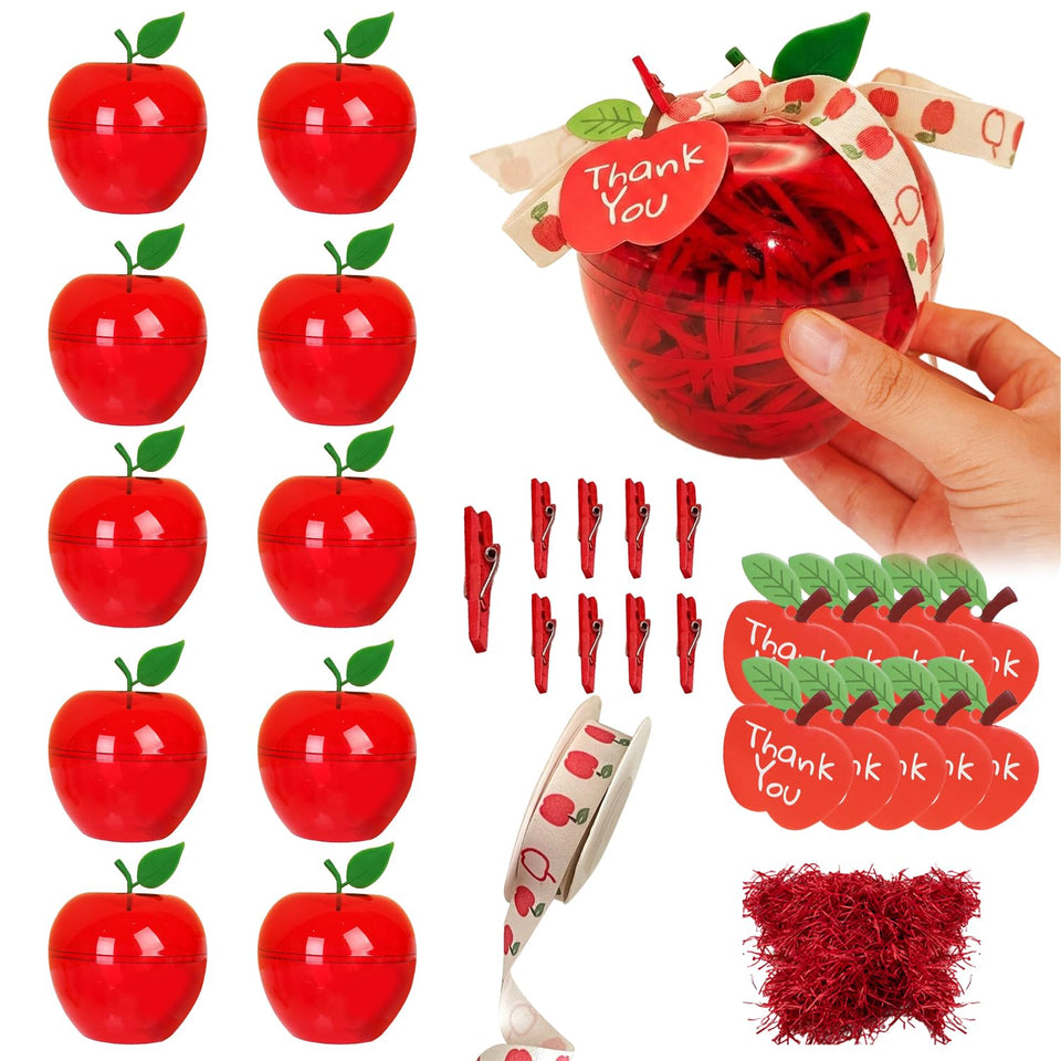 CMSSHUAI apple container set with red body and green leaves for teacher gifts.