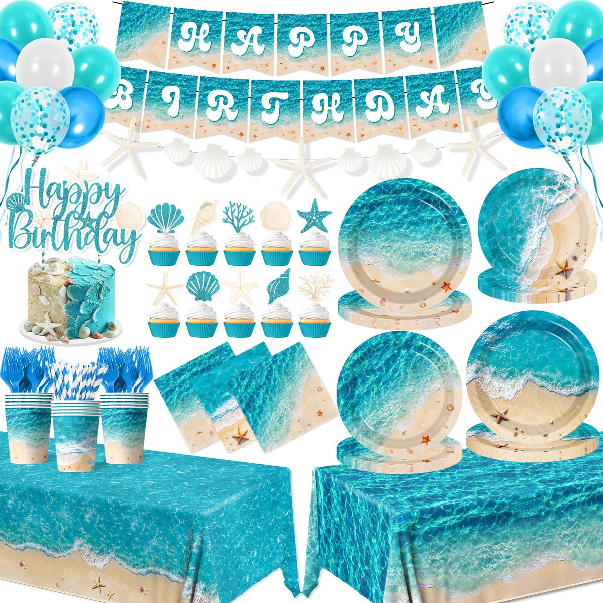 CMUSKO beach birthday banner for festive seaside celebrations and photos