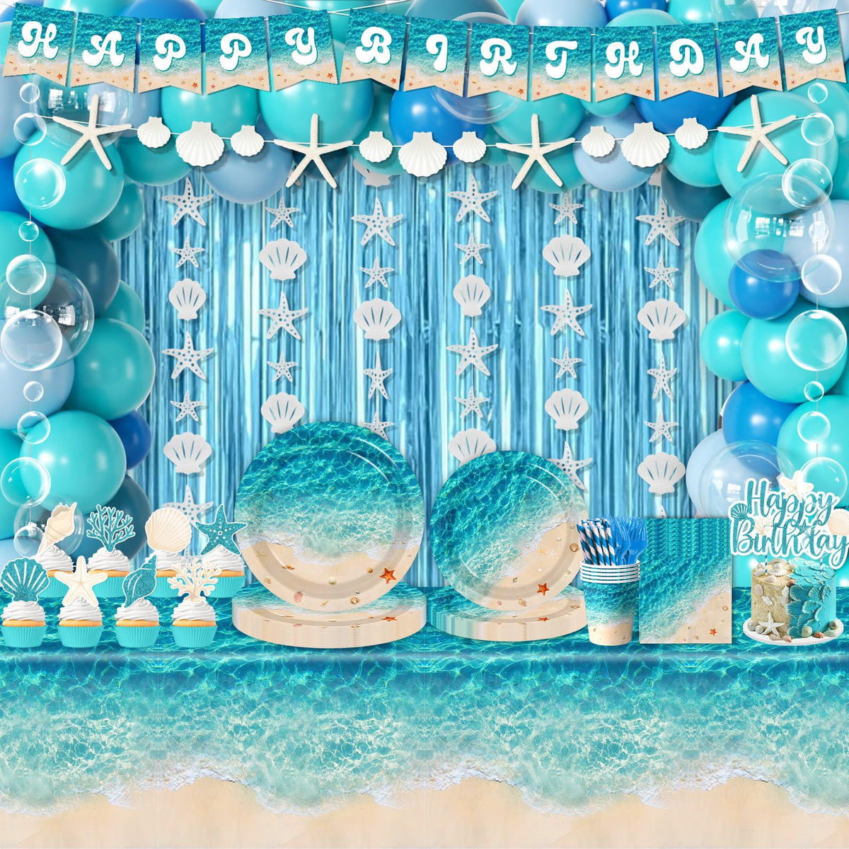 CMUSKO beach banner with Happy Birthday for seaside celebrations