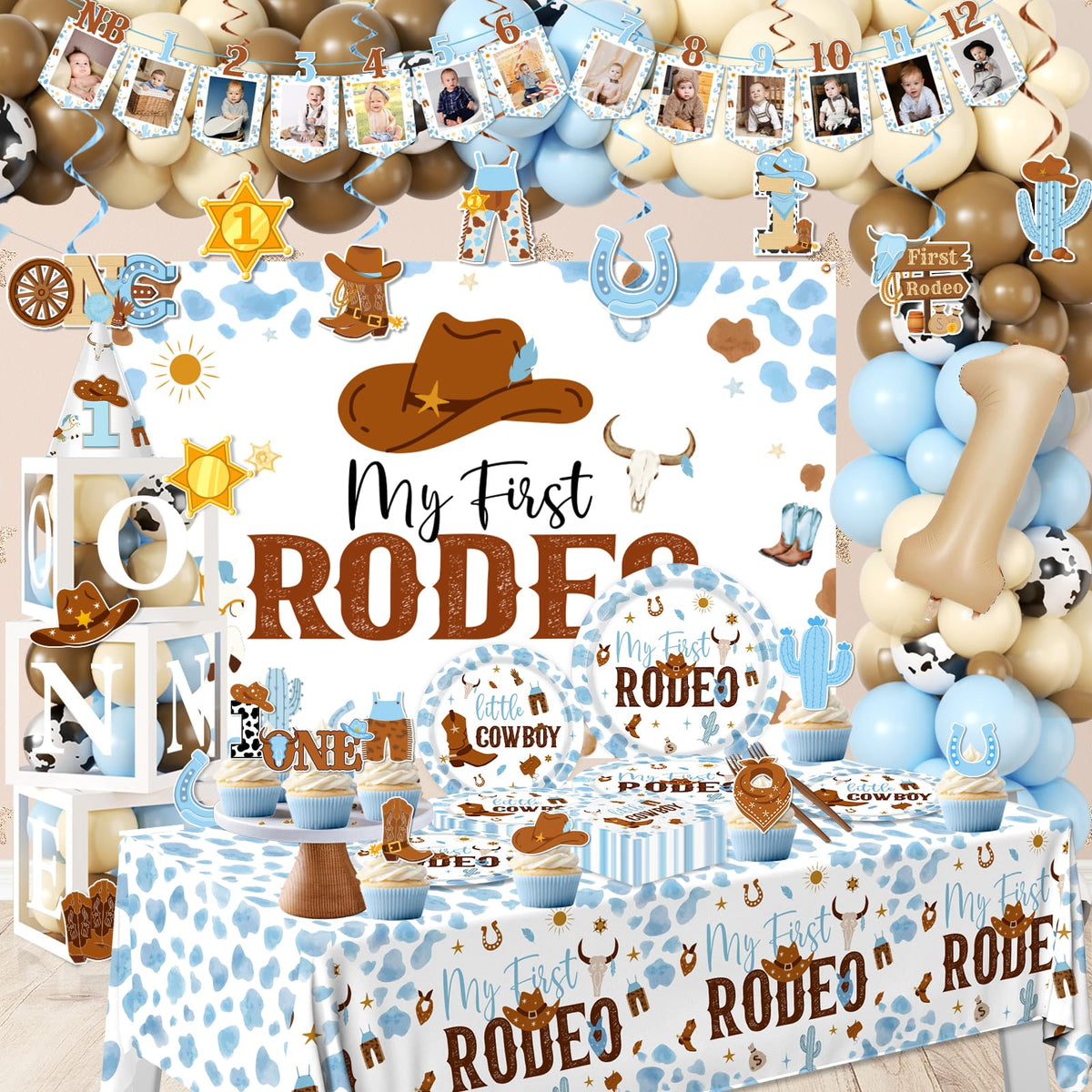 CMUSKO Birthday hat and tablecloth add playful rodeo charm