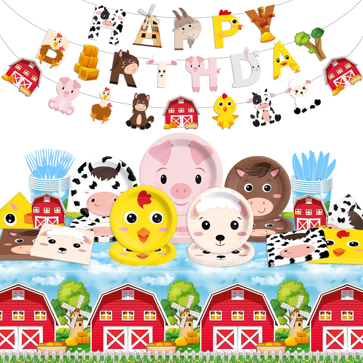 CMUSKO farm birthday banner for a festive barnyard party backdrop